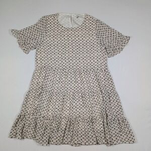 JODIFL cream Ivory Black Geometric dress Tiered Babydoll Ruffle Casual Medium